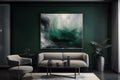 Wall art, Emerald Green & Grey Modernist Living Room Interior Design. Royalty Free Stock Photo