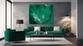 Wall art, Emerald Green & Grey Modernist Living Room Interior Design.