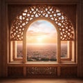 A stunning Islamic wooden window frame, featuring intricate latticework