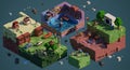 Floating isometric voxel art miniature world diorama Royalty Free Stock Photo
