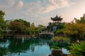 Stunning Japanese pagoda situated in the Fukushuen Garden in Naha, Okinawa, Japan Royalty Free Stock Photo