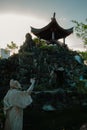 Stunning Japanese pagoda situated in the Fukushuen Garden in Naha, Okinawa, Japan Royalty Free Stock Photo