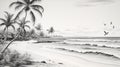 Stunning 8k Black And White Tropical Beach Drawing