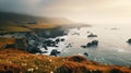 Stunning 8k Footage Of Beautiful Coastal Landscape In Autumn With Fog Royalty Free Stock Photo