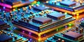 Stunning 8K Macro Image of a Stack of Integrated Circuits Highlighting Microchip Detail and Advanced Electronics