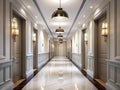 Stunning 8K Modern Hallway A Showcase of Sleek Architecture High Ceilings and Dramatic Pendant Lighting Royalty Free Stock Photo