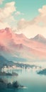 Soft And Dreamy Watercolor: Sunset And Mountains