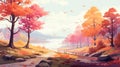 Serene Autumn Landscape Illustration With Anime Art Style