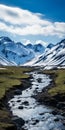 Stunning 8k Resolution Nature Photography: Stream And Snow Covered Mountains In Iceland