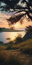 Gusty Scenery With Tree On Lake Shore: Photorealistic Uhd Coastal Scenery