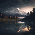 Surreal Nighttime Mountain Reflection Wallpaper
