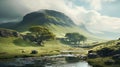 Dreamy 8k 3d Illustration Of Scotland Mountains And Valley