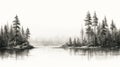 Serene Black And White Forest Landscape Sketch With Pine Trees By Stephen Shortridge