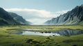 Tranquil Arctic Wetland: Vray Tracing Mountain Landscape In 32k Uhd