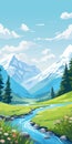 Alpine Landscapes: Whistlerian Illustration Of Mountains And River