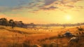 Golden Hour On The Prairie: A Hyper Realistic Sunset Illustration