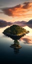 Symmetrical Sunset: A Photorealistic Art Of A Small Island At Dusk Royalty Free Stock Photo