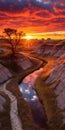 Serene Sunset Over British Badlands: Traditional Landscape In 32k Uhd