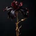 Black Gilded Gold Metal Flower On Dark Background