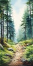 Enchanting Watercolor Path In The Woods - Detailed And Atmospheric Landscape Painting