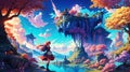 A stunning 4K wallpaper set in a whimsical anime dreamscape Generated by Ai