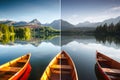 Stunning lake in National Park High Tatra. Images before and after
