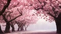 A stunning landscape adorned with the soft pink hues of cherry blossoms in full bloom. Royalty Free Stock Photo