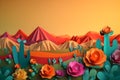 Dessert landscape with cactus and flowers, cinco de mayo banner with room for copy Royalty Free Stock Photo