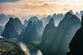 Stunning landscape featuring the Yang River near the Guilin Mountains in China Royalty Free Stock Photo