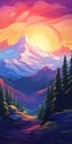 Vibrant Mountain Illustration With Modern Art Style