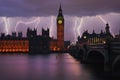 Incredible landscape image of lightning storm over Big Ben and Houses of Parliamnet in London Royalty Free Stock Photo