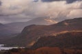 Stunning landscape image of the view from Castle Crag towards Derwentwater, Keswick, Skiddaw, Blencathra and Walla Crag in the