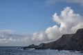 Stunning landscape image of view from Hartland Quay in Devon England durinbg moody Spring sunset Royalty Free Stock Photo