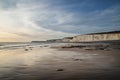 Stunning landscape image of white chalk cliffs with colorful vibrant sunset on English coast Royalty Free Stock Photo