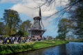 Stunning landscape of Keukenhof, in the Netherlands at the edge of a tranquil water