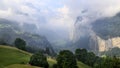 Stunning landscape in Lauterbrunnen Valley, Switzerland, starting point for train tours in the Jungfrau region