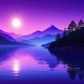 stunning landscape minimalism Purple View of the lake and