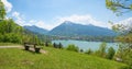 stunning landscape panorama viewpoint Leeberg hill, lake Tegernsee and bavarian alps Royalty Free Stock Photo