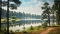 Nostalgic Terragen Forest: A Southern Countryside Lake With Pine Trees