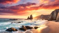A stunning landscape photograph of a dramatic rocky coastline at sunset Royalty Free Stock Photo