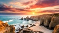 A stunning landscape photograph of a dramatic rocky coastline at sunset Royalty Free Stock Photo
