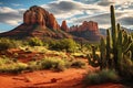 A stunning landscape photograph of a serene desert scene, featuring a cactus and majestic mountains in the background., A rugged Royalty Free Stock Photo