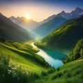 stunning landscape with river and Created with