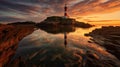 Stunning Sunset Lighthouse Reflection: Post Processed 32k Uhd Photo Royalty Free Stock Photo