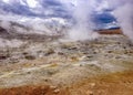 Stunning landscape of steaming ground in KrÃÂ½suvÃÂ­k, Seltun in good sunny day with blue sky, Reykjanes Peninsula, Global Geopark, Royalty Free Stock Photo