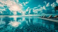 Stunning landscape, swimming pool blue sky with clouds. Tropical resort hotel in Maldives Royalty Free Stock Photo