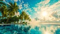 Stunning landscape, swimming pool blue sky with clouds. Tropical resort hotel in Maldives Royalty Free Stock Photo