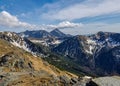 Scenic landscape of Tatra National Park with mountains in sunny spring day with blue sky nearby Zakopane village, Poland Royalty Free Stock Photo