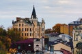 Stunning landscape view of ancient Andrew descent Podil neighborhood. The Richard`s Castle-Lion Heart Royalty Free Stock Photo