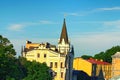 Stunning landscape view of ancient Andrew descent Podil neighborhood Royalty Free Stock Photo